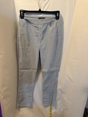 Mario Serrani Italy Pinstripe Pants Size 8 Blue White Striped Pull On Stretch Tr